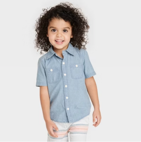 OshKosh Boy's Blue Denim Short Sleeve Shirt | OshKosh In Lebanon