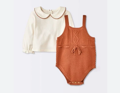 Cloud Island Baby Girl's Off White & Rust 2pcs Blouse & Romper Set | Cloud Island In Lebanon