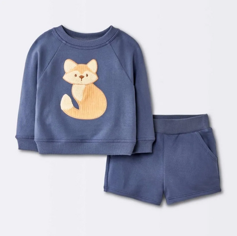 Cloud Island  Baby Boy's Washed Navy 2pc Fox Applique Sweatshirt & Shorts Set  | Cloud Island in Lebanon