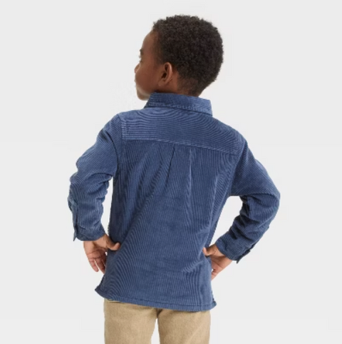 Cat & Jack Boy's Navy Blue Long Sleeve Corduroy Button-Up Shirt | Cat & Jack In Lebanon