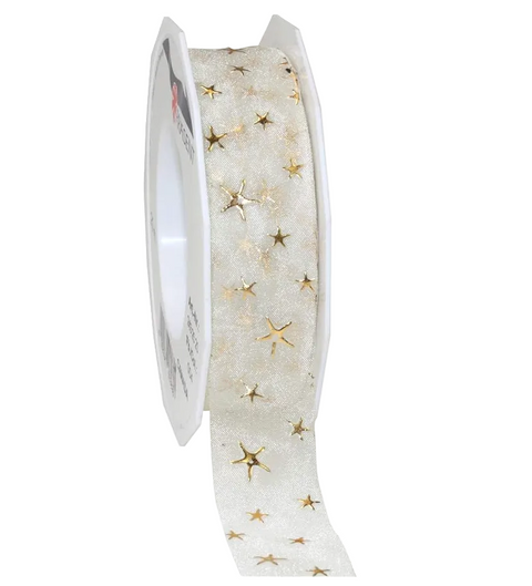 Präsent White & Gold Stars Printed Ribbon | Präsent In Lebanon
