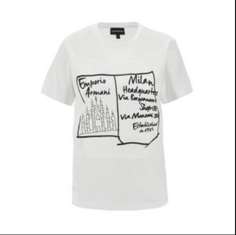 Emporio Armani Women's White With Graphic Cotton T-shirt | Emporio Armani in Lebanon