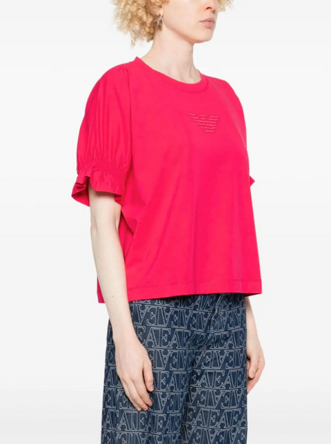 Emporio Armani Women's Fuchsia Logo-Embroidered Jersey T-Shirt | Emporio Armani In Lebanon