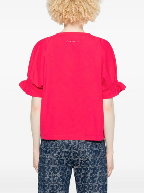 Emporio Armani Women's Fuchsia Logo-Embroidered Jersey T-Shirt | Emporio Armani In Lebanon