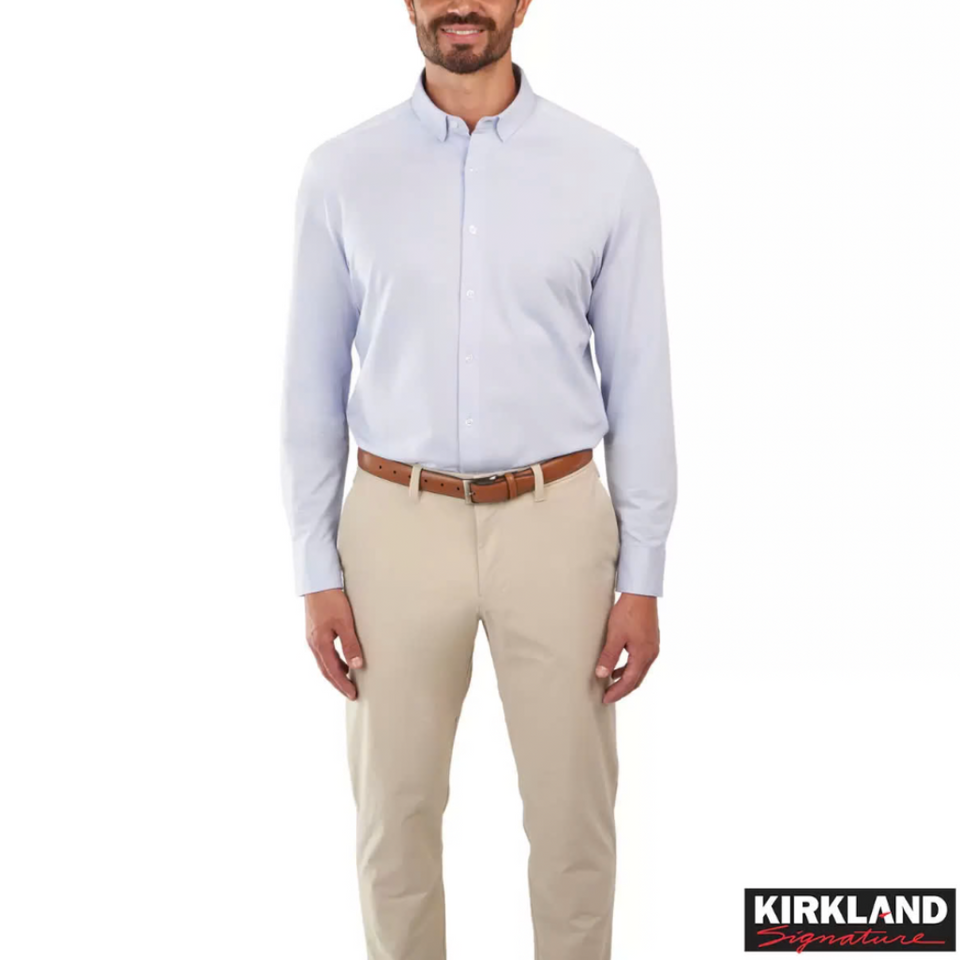 Kirkland Signature Men's Light Blue Knit Dress Shirt