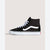 A single Vans high-top sneaker in black suede with a white side stripe, white laces, and a white rubber sole, shown from the side profile against a light gray background.