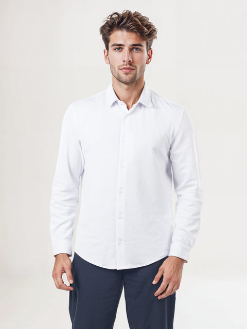 Celio Men’s White Solid Regular Fit Poly-Cotton Long Sleeve Shirt |Celio In Lebanon