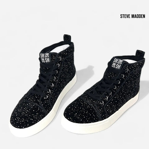 Steve Madden Unisex Black Glitter Promoter Fabric Ankle Streakers  |Steve Madden in Lebanon