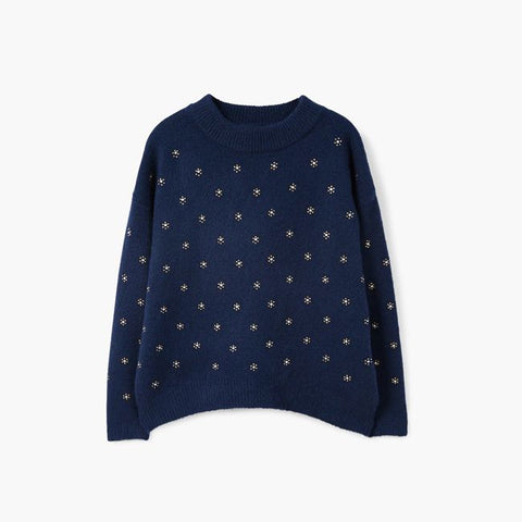 Mango Women's Navy Rhinestone Long Sleeve Sweatshirt |Mango In Lebanon