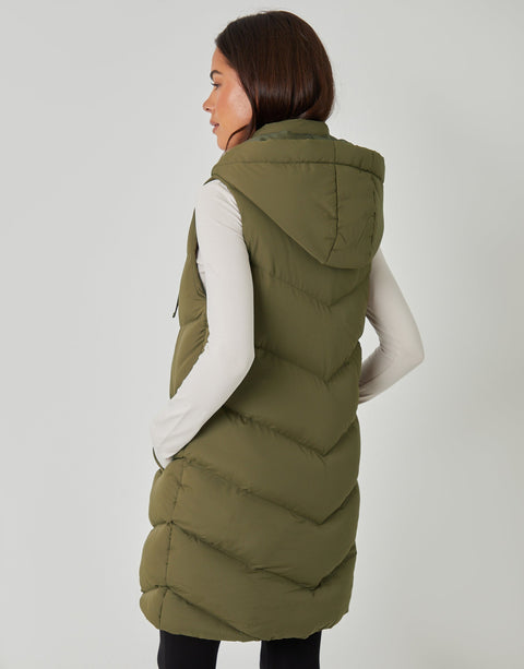 Threadbare Women's Khaki Green Longline Padded Gilet Long Vest | Threadbare In Lebanon