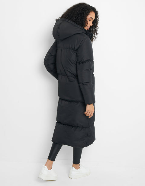 Threadbare Women's Black Maxi Puffer Hooded Jacket|Threadbare In Lebanon