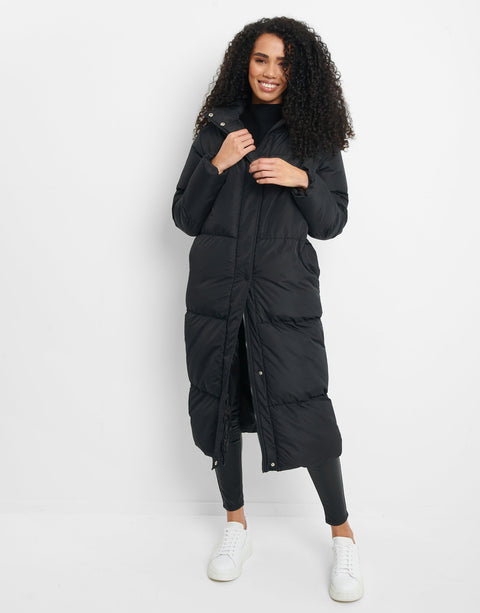 Threadbare Women's Black Maxi Puffer Hooded Jacket|Threadbare In Lebanon