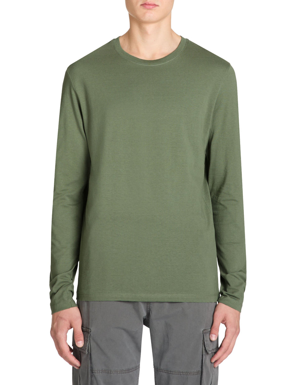 Celio Men's Sage Green Long Sleeve Straight Crew Neck Blouse | Celio In Lebanon