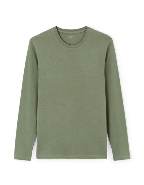 Celio Men's Sage Green Long Sleeve Straight Crew Neck Blouse | Celio In Lebanon