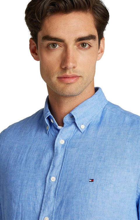 Tommy Hilfiger Men's Blue Spell Pigment-Dyed Linen Button-Down Long Sleeve Shirt | Tommy Hilfiger In Lebanon