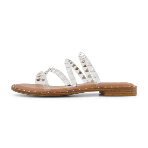 Clear sandal with brown sole on a white background