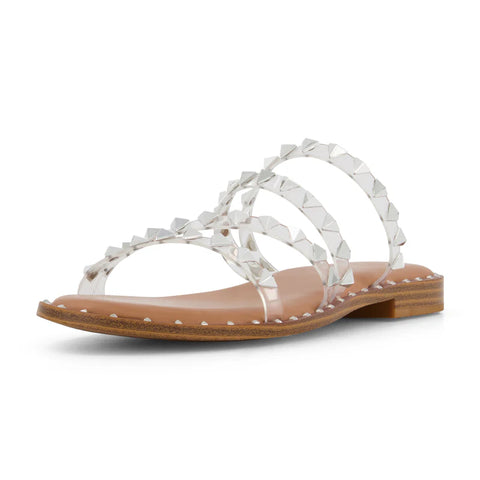 Clear sandal with brown sole on a white background