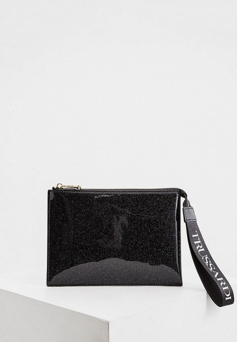 Trussardi Women's Black Glitter Makeup Bag |Trussardi In Lebanon