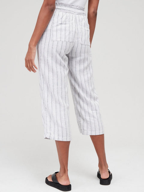 V By Very Women's White Linen Mix Crop Trousers TTFGR FE646 (shr)