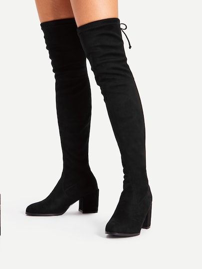 Tata Italia  Women's Black Suede Tie Back Over Knee Block Heeled Boots | Tata Italia In Lebanon