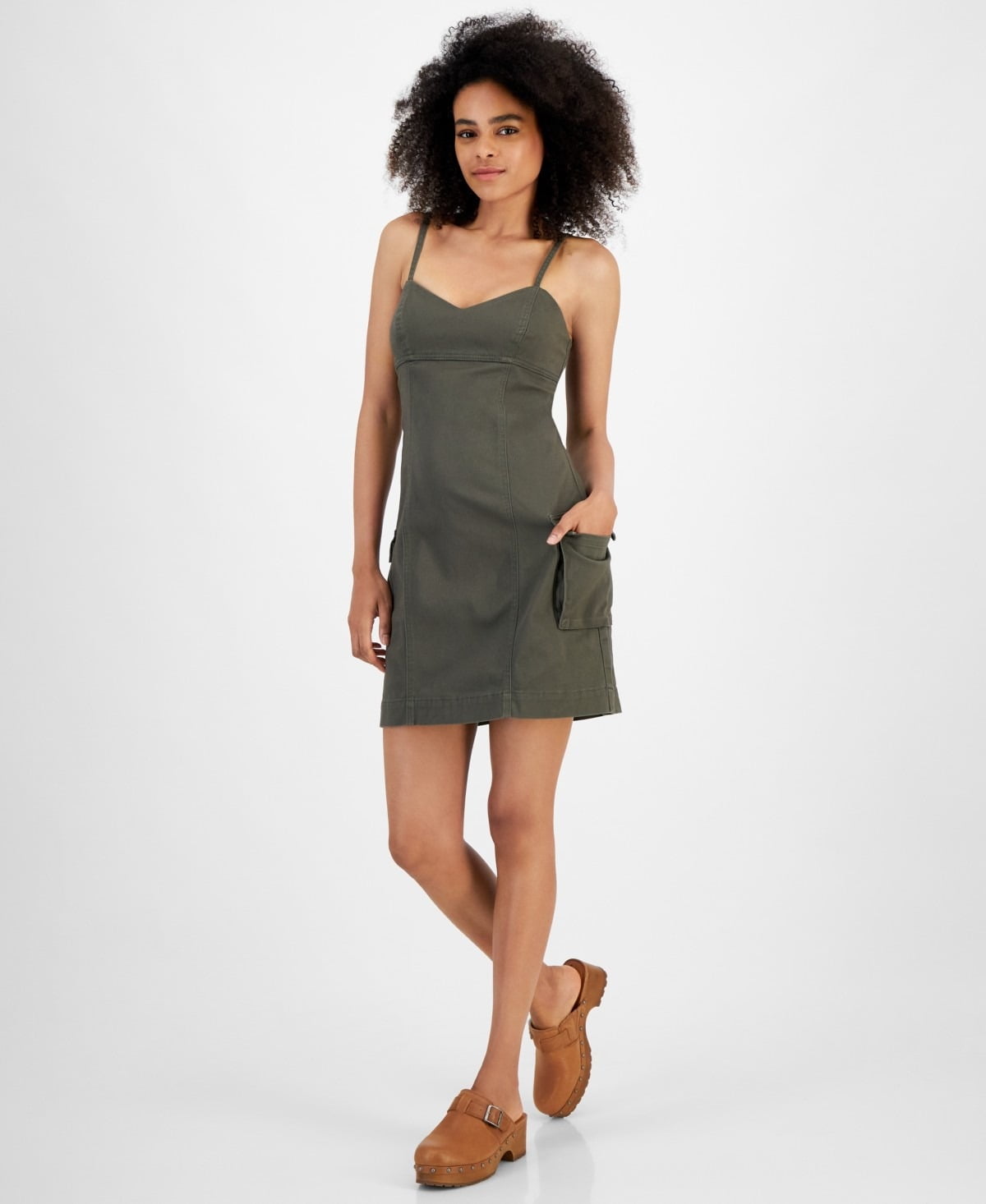Tinseltown Women's Olive Green Sweetheart-Neck Cargo Mini Dress | Tinseltown In Lebanon
