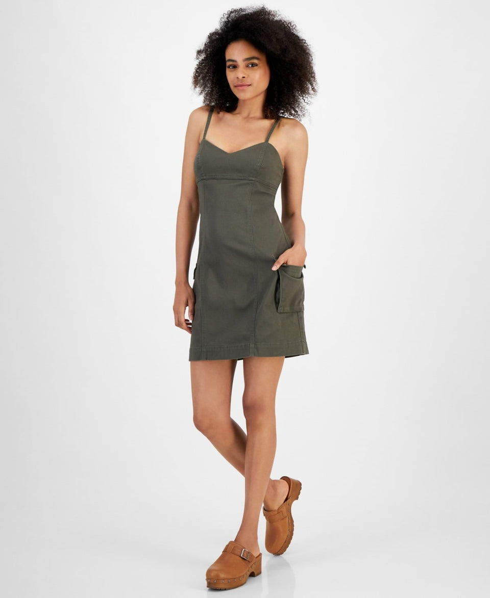 Tinseltown Women's Olive Green Sweetheart-Neck Cargo Mini Dress | Tinseltown In Lebanon