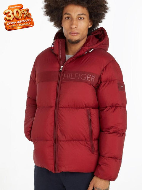Tommy Hilfger Men's Burgundy  High Loft Logo Print Puffer Jacket | Tommy Hilfger In Lebanon