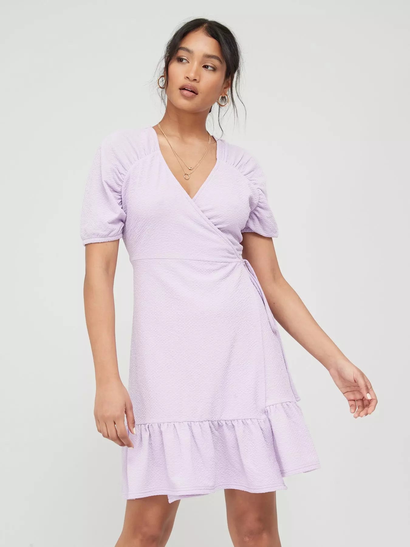 Pieces Women's Lilac  Recycled Blend Jersey Wrap Dress U9UKQ FE549