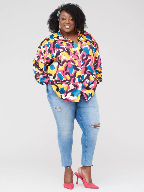 Judi Love Women's Multicolor Longline Printed Shirt UM7MD FE1250 (shr)