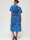 V by Very Women's Blue Angel Sleeve Printed Midi Dress UR5R3 FE512
