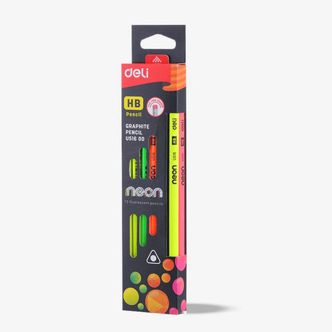 Deli HB Pencil Graphite Pencil Neon 12 Fluorescent Pencils  (U516 00)