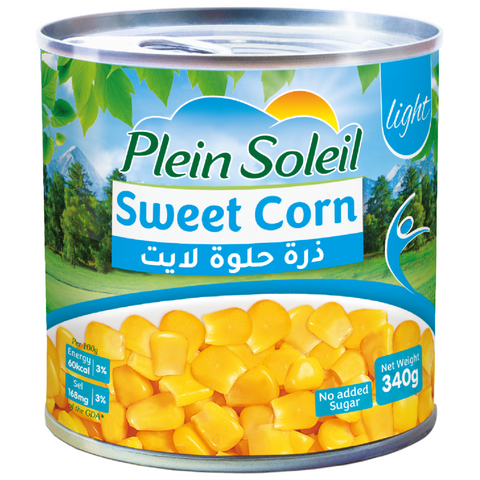Can of Plein Soleil Sweet Corn with a scenic label
