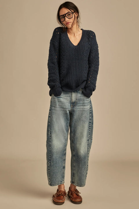 Lucky Brand Women's Navy V Neck Pointelle Cable Pullover Sweater|Lucky Brand In Lebanon