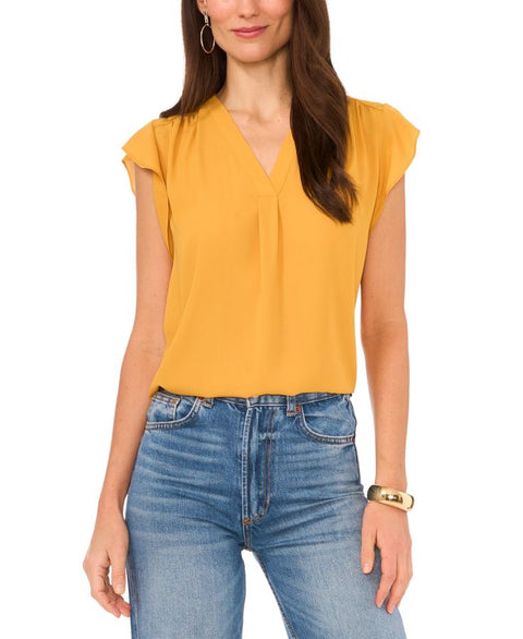 Vince Camuto Women's Golden Yellow Flutter Short Sleeve Blouse | Vince Camuto  in Lebanon