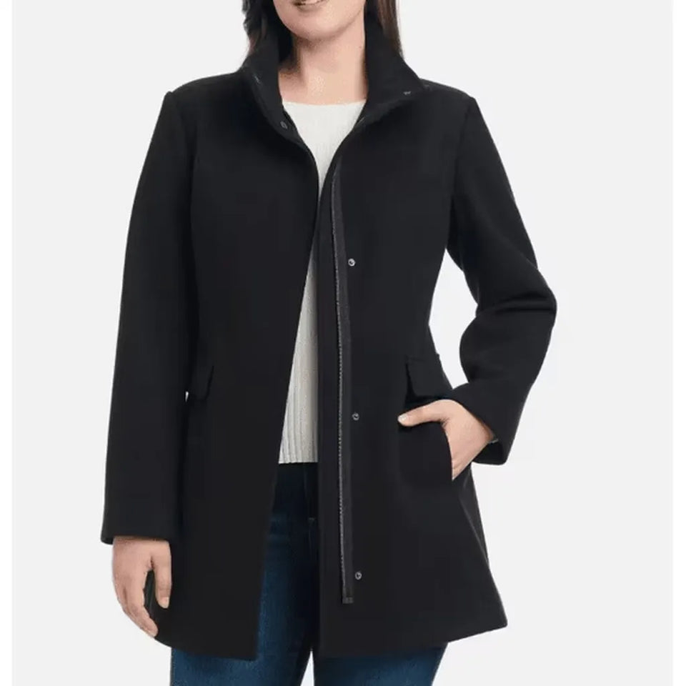 Vince Camuto Women's Black Structured Stand Collar Full Zip Coat