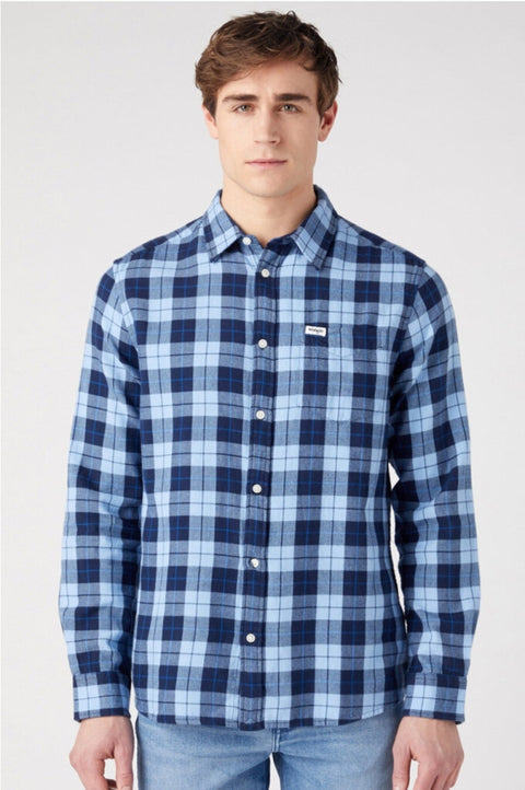 Wrangler Men's Blue Shades Checkered Long Sleeve Shirt | Wrangler In Lebanon