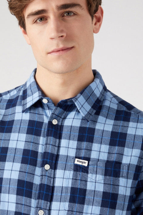 Wrangler Men's Blue Shades Checkered Long Sleeve Shirt | Wrangler In Lebanon
