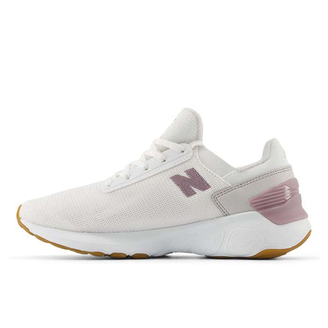 White sneaker with pink accents on a white background