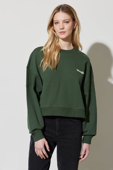 Wrangler Women's Dark Green Loose Fit, Crew Neck Sweatshirt |Wrangler In Lebanon