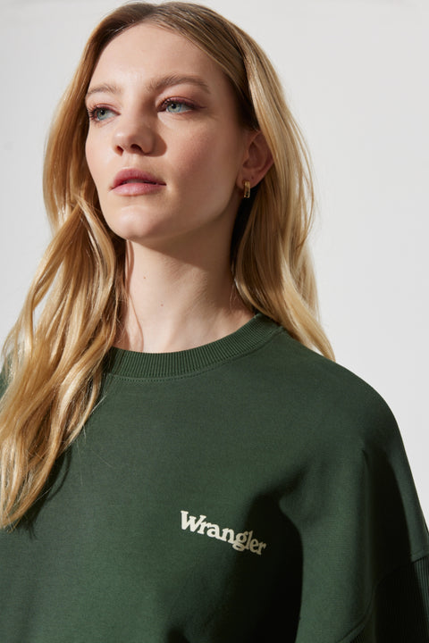 Wrangler Women's Dark Green Loose Fit, Crew Neck Sweatshirt |Wrangler In Lebanon