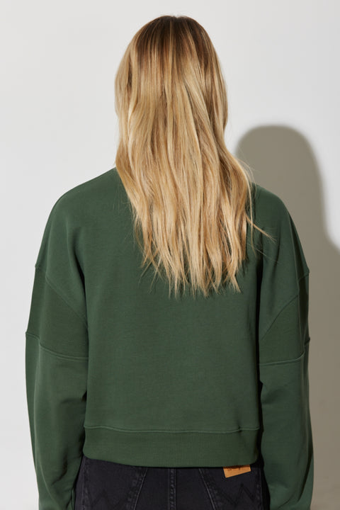 Wrangler Women's Dark Green Loose Fit, Crew Neck Sweatshirt |Wrangler In Lebanon