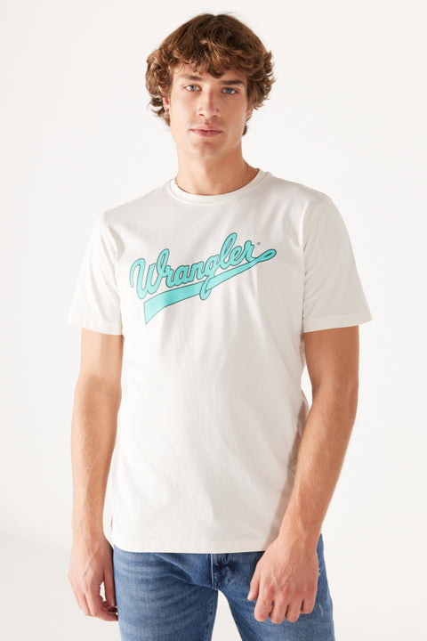 Wrangler Men's Regular Fit Regular Cut Cotton Crew Neck White T-Shirt | Wrangler In Lebanon