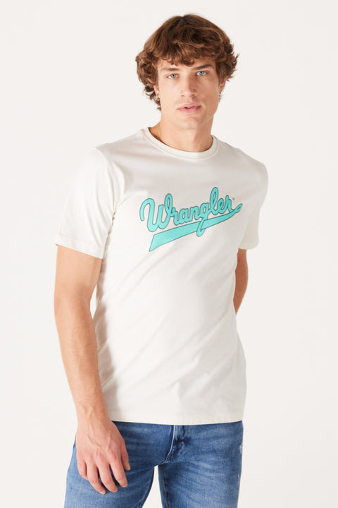Wrangler Men's Regular Fit Regular Cut Cotton Crew Neck White T-Shirt | Wrangler In Lebanon