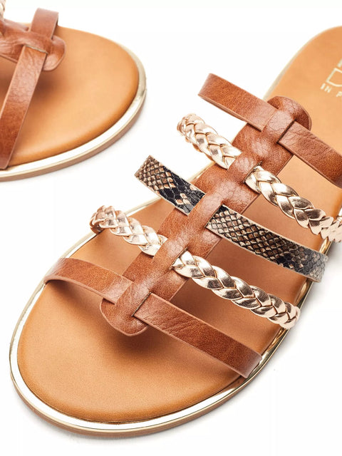 V By Very Women's Tan Junie Multi Strap Sandals | V By Very in Lebanon
