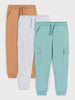 Sinsay Boy's Camel, Light Grey & Mint Green 3-Pack Cargo Sweatpants