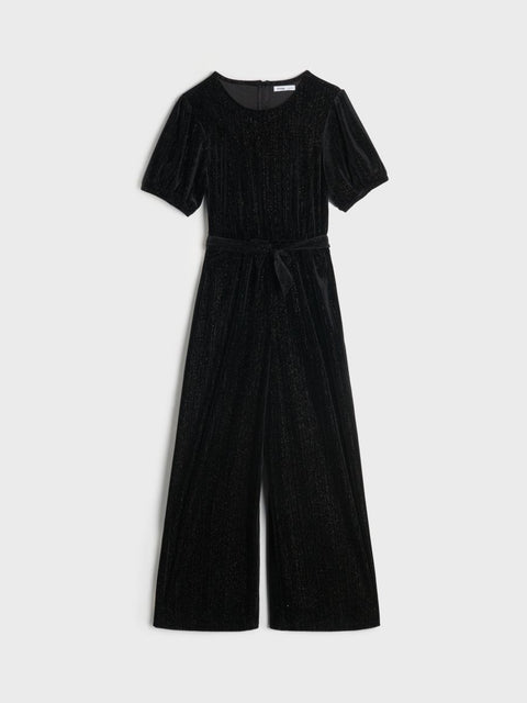 Sinsay Girl's Black Shimmery Short Sleeve Belted Jumpsuit  |Sinsay In Lebanon