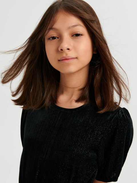 Sinsay Girl's Black Shimmery Short Sleeve Belted Jumpsuit  |Sinsay In Lebanon