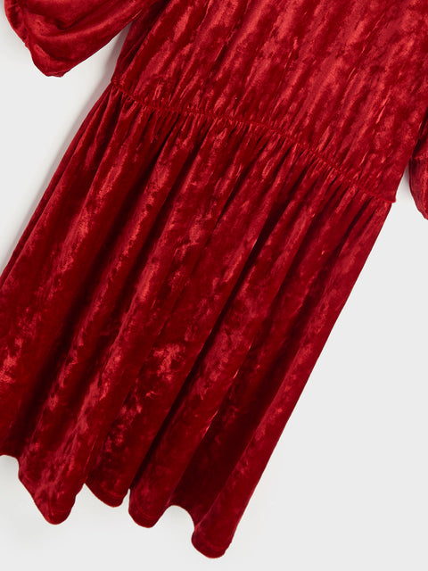 Sinsay Girl's Red Velvet With Puff Sleeveless Dress | Sinsay In Lebanon