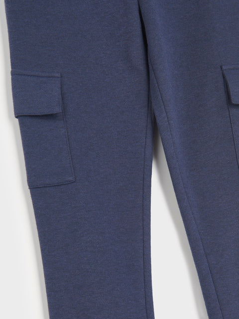 Blue cargo pants on a white background