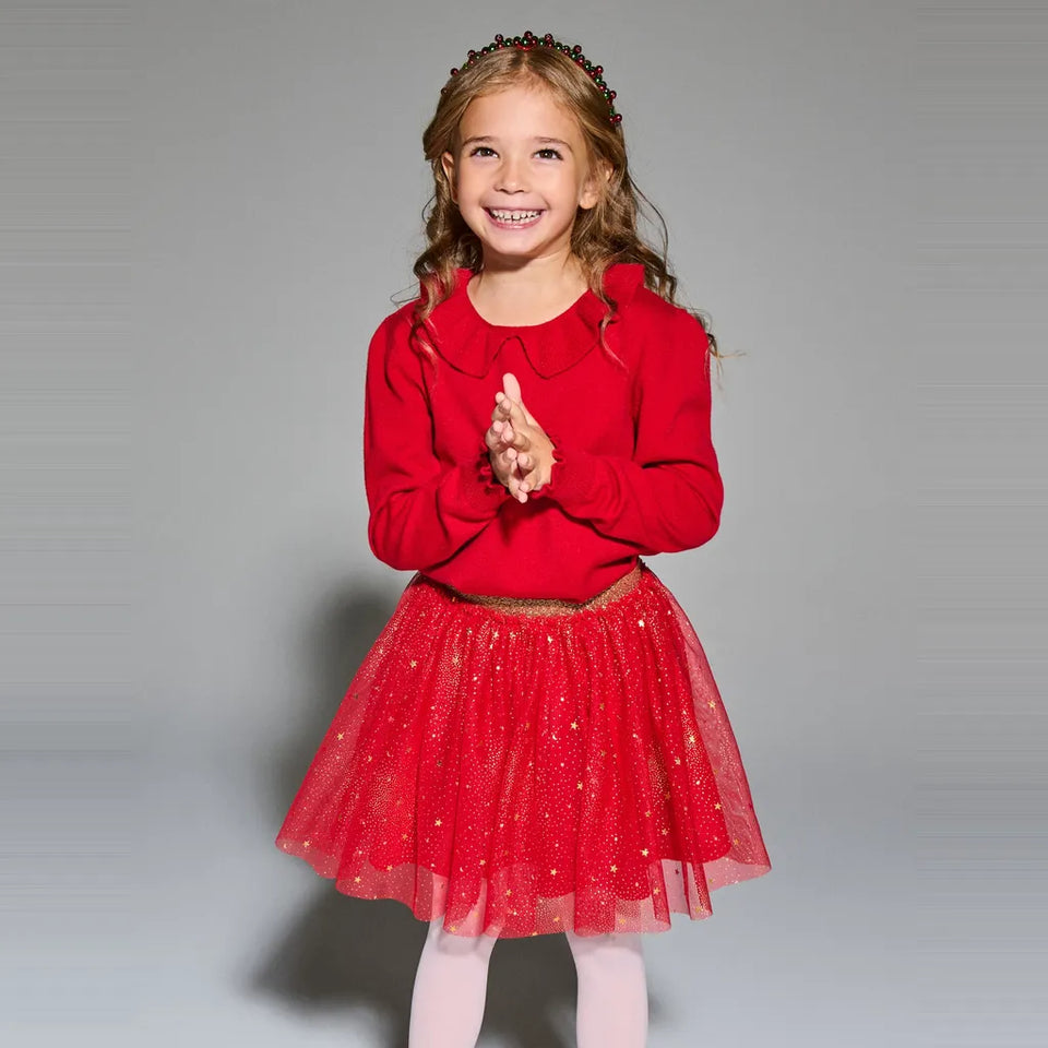 Sinsay Girls Red Ruffled Collar & Frilled Cuffs Blouse